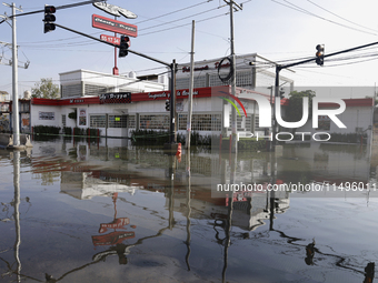 View of flooded streets in the Colonia Culturas de Mexico in Chalco, State of Mexico, where several families are being severely affected by...