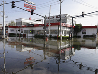 View of flooded streets in the Colonia Culturas de Mexico in Chalco, State of Mexico, where several families are being severely affected by...