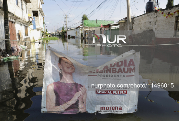 View of flooded streets in the Colonia Culturas de Mexico in Chalco, State of Mexico, where several families are being severely affected by...