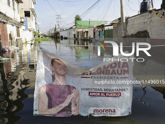 View of flooded streets in the Colonia Culturas de Mexico in Chalco, State of Mexico, where several families are being severely affected by...