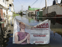 View of flooded streets in the Colonia Culturas de Mexico in Chalco, State of Mexico, where several families are being severely affected by...