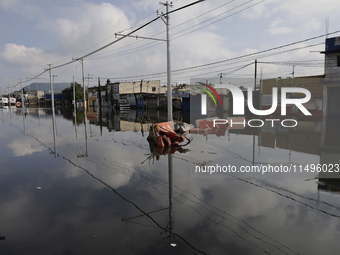 View of flooded streets in the Colonia Culturas de Mexico in Chalco, State of Mexico, where several families are being severely affected by...