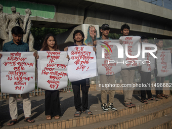 Tribal students of Dhaka University are holding a rally in Dhaka, Bangladesh, on August 20, 2024, demanding the withdrawal of military rule...