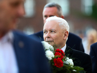 Jaroslaw Kaczynski, the leader of the Law and Justice party, is attending the monthly funeral of his brother at Wawel on August 18, 2024, in...