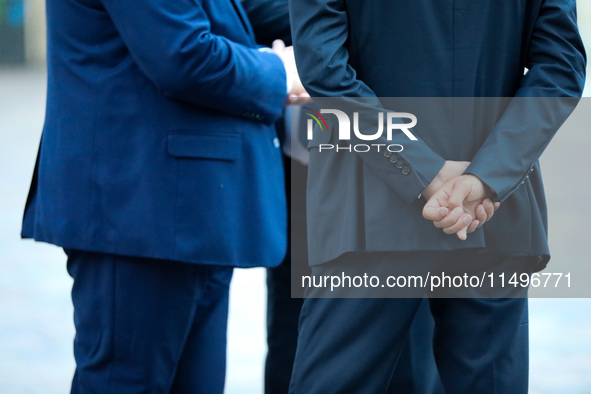 Members of the PiS party are gathering during Jaroslaw Kaczynski's monthly visit to Wawel in Krakow, Poland, on August 18, 2024. Every 18th...