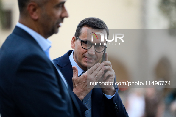 Former Polish Prime Minister Mateusz Morawiecki is attending Jaroslaw Kaczynski's monthly visit to Wawel in Krakow, Poland, on August 18, 20...