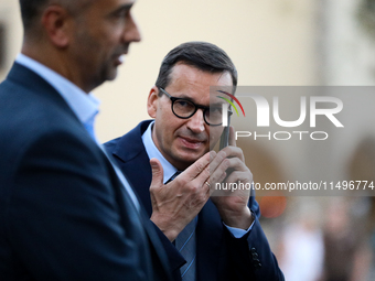 Former Polish Prime Minister Mateusz Morawiecki is attending Jaroslaw Kaczynski's monthly visit to Wawel in Krakow, Poland, on August 18, 20...