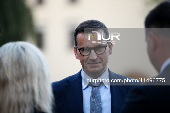 Former Polish Prime Minister Mateusz Morawiecki is attending Jaroslaw Kaczynski's monthly visit to Wawel in Krakow, Poland, on August 18, 20...