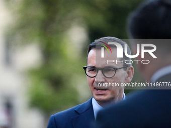 Former Polish Prime Minister Mateusz Morawiecki is attending Jaroslaw Kaczynski's monthly visit to Wawel in Krakow, Poland, on August 18, 20...