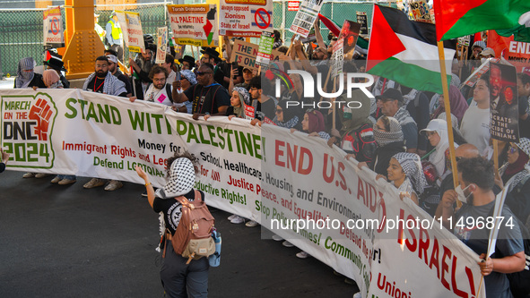 Pro-Palestine protesters organized a march on the first day of the Democratic National Convention on August 19, 2024. The protesters marched...