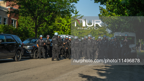 Riot police during the pro-Palestine protest on the first day of the Democratic National Convention on August 19, 2024. The protesters march...