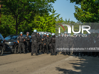 Riot police during the pro-Palestine protest on the first day of the Democratic National Convention on August 19, 2024. The protesters march...