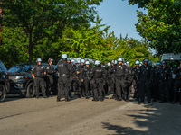 Riot police during the pro-Palestine protest on the first day of the Democratic National Convention on August 19, 2024. The protesters march...