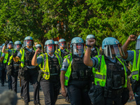 Riot police during the pro-Palestine protest on the first day of the Democratic National Convention on August 19, 2024. The protesters march...