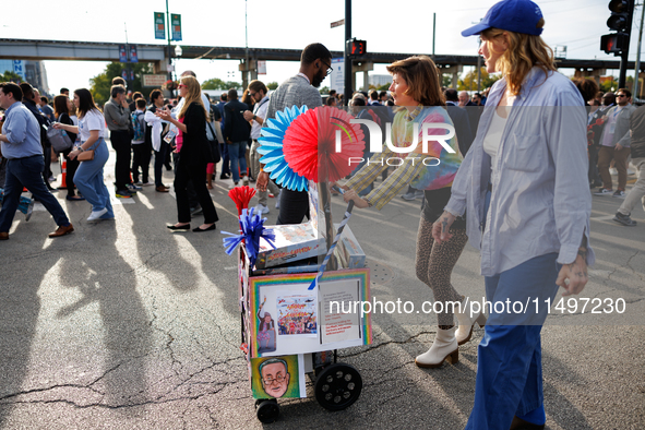 Demonstrators gather at an entrance to the Democratic National Convention in Chicago, Illinois on August 20, 2024. 