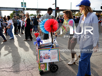 Demonstrators gather at an entrance to the Democratic National Convention in Chicago, Illinois on August 20, 2024. (