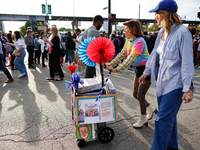 Demonstrators gather at an entrance to the Democratic National Convention in Chicago, Illinois on August 20, 2024. (