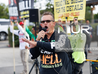 Anti-abortion rights demonstrators gather at an entrance to the Democratic National Convention in Chicago, Illinois on August 20, 2024. (