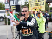 Anti-abortion rights demonstrators gather at an entrance to the Democratic National Convention in Chicago, Illinois on August 20, 2024. (