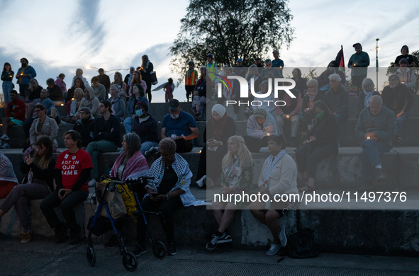 The American Friends Service Committee (AFSC) holds an interfaith vigil for those killed in Gaza, calling for a permanent ceasefire on Augus...