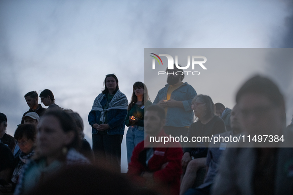 The American Friends Service Committee (AFSC) holds an interfaith vigil for those killed in Gaza, calling for a permanent ceasefire on Augus...