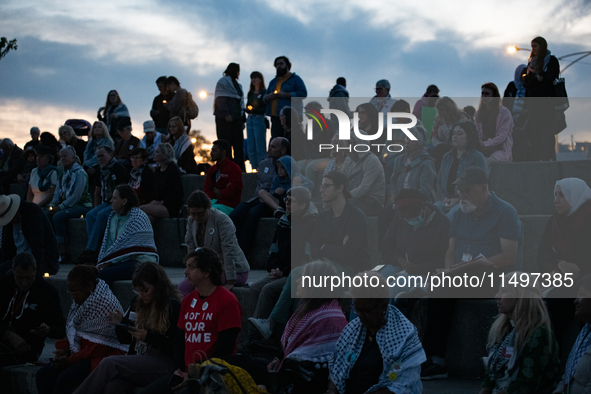 The American Friends Service Committee (AFSC) holds an interfaith vigil for those killed in Gaza, calling for a permanent ceasefire on Augus...