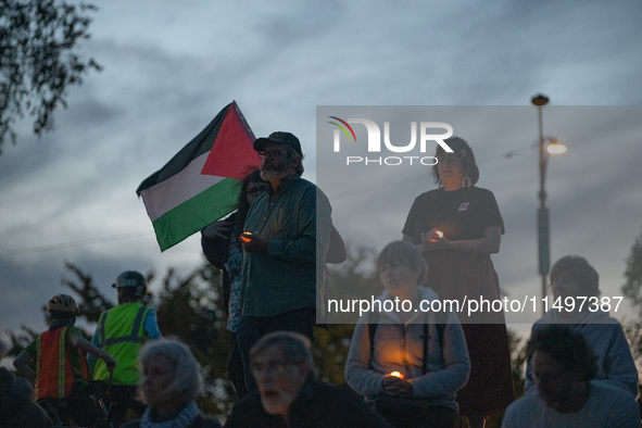 The American Friends Service Committee (AFSC) holds an interfaith vigil for those killed in Gaza, calling for a permanent ceasefire on Augus...