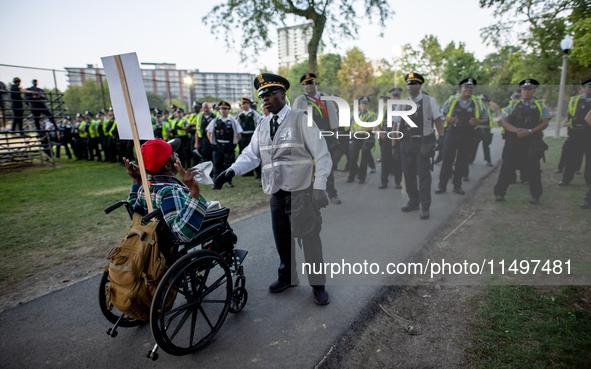 Thousands are marching outside the DNC in Chicago, Illinois, on August 19, 2024, to protest the war on Gaza. At the end of the march, a grou...