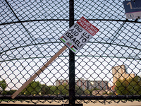 Thousands are marching outside the DNC in Chicago, Illinois, on August 19, 2024, to protest the war on Gaza. At the end of the march, a grou...