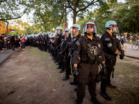 Thousands are marching outside the DNC in Chicago, Illinois, on August 19, 2024, to protest the war on Gaza. At the end of the march, a grou...