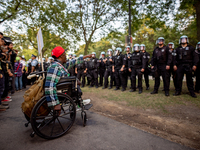 Thousands are marching outside the DNC in Chicago, Illinois, on August 19, 2024, to protest the war on Gaza. At the end of the march, a grou...