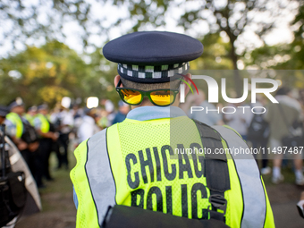 Thousands are marching outside the DNC in Chicago, Illinois, on August 19, 2024, to protest the war on Gaza. At the end of the march, a grou...