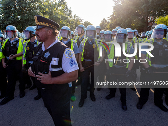 Thousands are marching outside the DNC in Chicago, Illinois, on August 19, 2024, to protest the war on Gaza. At the end of the march, a grou...