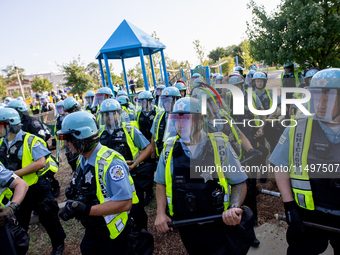 Thousands are marching outside the DNC in Chicago, Illinois, on August 19, 2024, to protest the war on Gaza. At the end of the march, a grou...