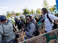 Thousands are marching outside the DNC in Chicago, Illinois, on August 19, 2024, to protest the war on Gaza. At the end of the march, a grou...