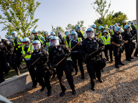 Thousands are marching outside the DNC in Chicago, Illinois, on August 19, 2024, to protest the war on Gaza. At the end of the march, a grou...