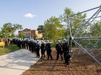 Thousands are marching outside the DNC in Chicago, Illinois, on August 19, 2024, to protest the war on Gaza. At the end of the march, a grou...