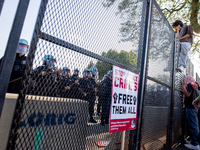 Thousands are marching outside the DNC in Chicago, Illinois, on August 19, 2024, to protest the war on Gaza. At the end of the march, a grou...