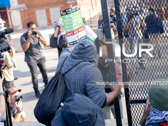 Thousands are marching outside the DNC in Chicago, Illinois, on August 19, 2024, to protest the war on Gaza. At the end of the march, a grou...