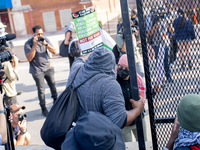 Thousands are marching outside the DNC in Chicago, Illinois, on August 19, 2024, to protest the war on Gaza. At the end of the march, a grou...