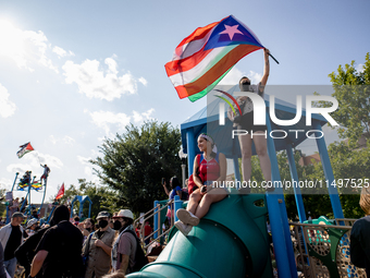 Thousands are marching outside the DNC in Chicago, Illinois, on August 19, 2024, to protest the war on Gaza. At the end of the march, a grou...