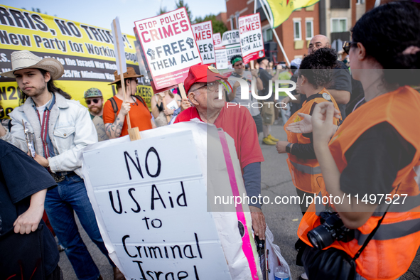 Thousands are marching outside the DNC in Chicago, Illinois, on August 19, 2024, to protest the war on Gaza. At the end of the march, a grou...