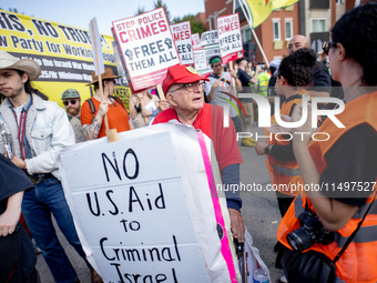 Thousands are marching outside the DNC in Chicago, Illinois, on August 19, 2024, to protest the war on Gaza. At the end of the march, a grou...