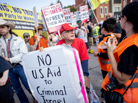 Thousands are marching outside the DNC in Chicago, Illinois, on August 19, 2024, to protest the war on Gaza. At the end of the march, a grou...