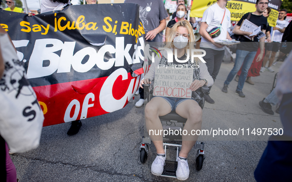 Thousands are marching outside the DNC in Chicago, Illinois, on August 19, 2024, to protest the war on Gaza. At the end of the march, a grou...