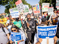 Thousands are marching outside the DNC in Chicago, Illinois, on August 19, 2024, to protest the war on Gaza. At the end of the march, a grou...