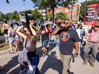 Thousands are marching outside the DNC in Chicago, Illinois, on August 19, 2024, to protest the war on Gaza. At the end of the march, a grou...