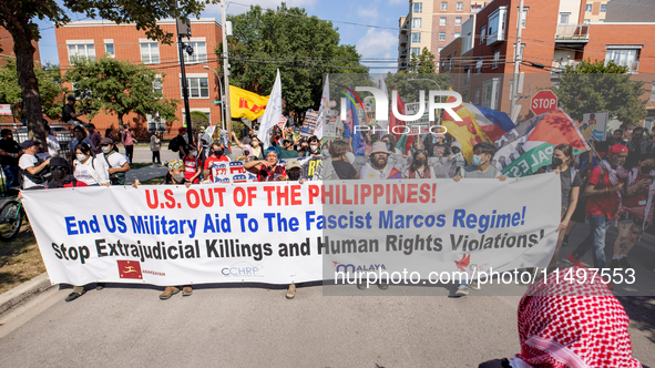 Thousands are marching outside the DNC in Chicago, Illinois, on August 19, 2024, to protest the war on Gaza. At the end of the march, a grou...