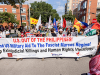 Thousands are marching outside the DNC in Chicago, Illinois, on August 19, 2024, to protest the war on Gaza. At the end of the march, a grou...