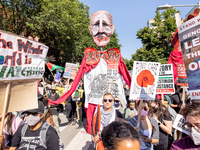 Thousands are marching outside the DNC in Chicago, Illinois, on August 19, 2024, to protest the war on Gaza. At the end of the march, a grou...